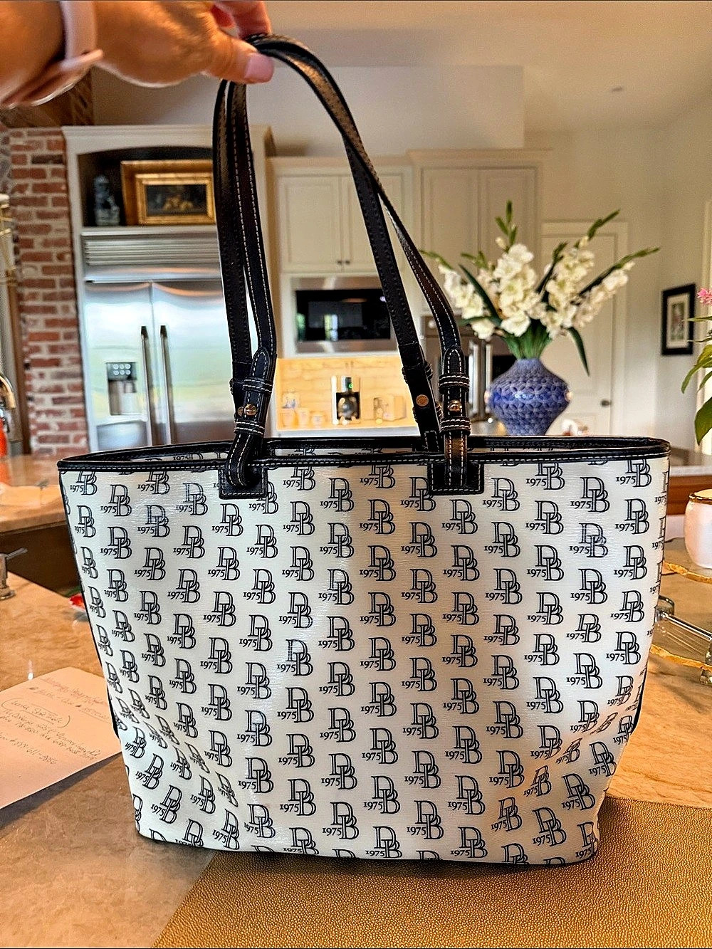 Dooney & Bourke 1975 Monogram Tote Bag White & Black